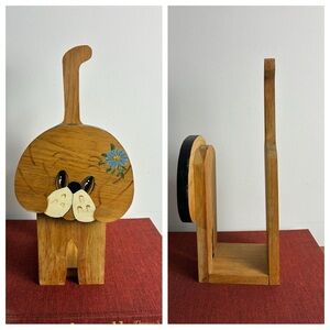 Vintage Wooden Toilet Paper Holder (Freestanding) – Folk Art Dog